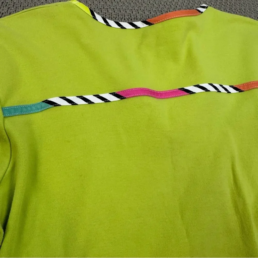 Berek Women’s Lime Green V-Neck Top with Colorful Stripes & Bell Sleeves ~ Smal - Picture 8 of 9